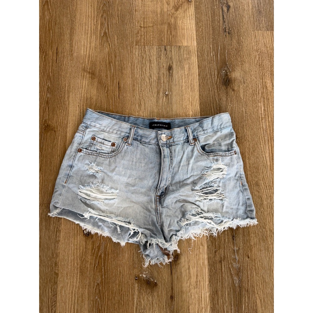 Aeropostale Denim Shorts Womens 10 Light Wash Distressed High Rise Shorty